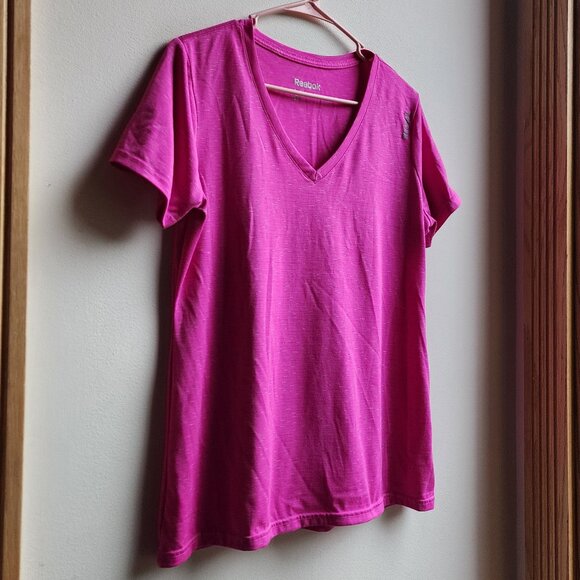 Reebok Hot Pink V-Neck Athletic T-Shirt Size Large - Picture 4 of 14